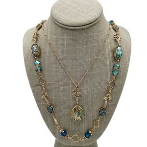 Lonna & Lilly Layered Blue Glass Beaded & Druzy Crystal Gold Tone Necklace